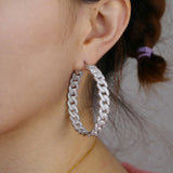 Summer Cuban Chain Hoop Earring Cz Paved Wedding Party Circle Ear Jewelry