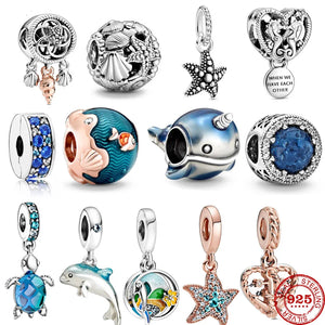 Glass Turtle Starfish Sea Horse Silver 925 Charm Bead for Pendant Bracelets