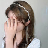 Summer Hairband Female Pearl Tassel Hair Clip Hairpin Fairy Gas Headband