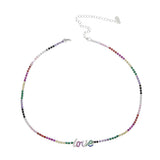 Rainbow Letter Charm Tennis Chain Necklace Women Colorful Cz Choker Jewelry