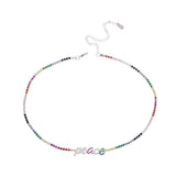 Rainbow Letter Charm Tennis Chain Necklace Women Colorful Cz Choker Jewelry