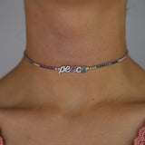 Rainbow Letter Charm Tennis Chain Necklace Women Colorful Cz Choker Jewelry