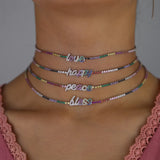 Rainbow Letter Charm Tennis Chain Necklace Women Colorful Cz Choker Jewelry