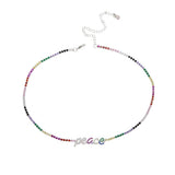 Rainbow Letter Charm Tennis Chain Necklace Women Colorful Cz Choker Jewelry