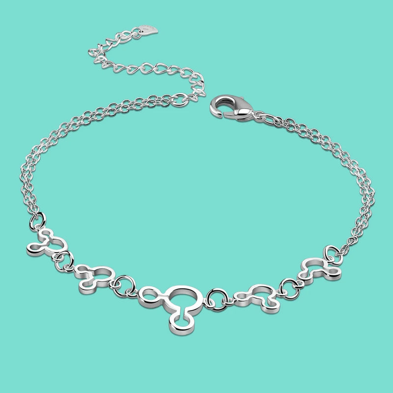 Summer Silver Jewelry Women's 925 Sterling Silver Anklet Mickey Ankle Bracelet
