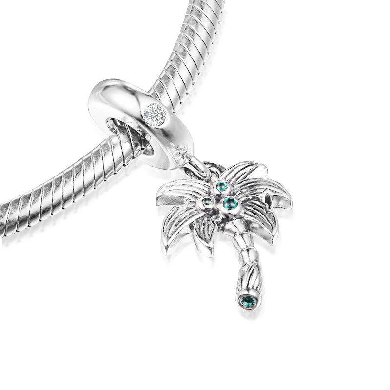 Ocean Palm Tree & Coconuts Sterling Silver DIY Beads