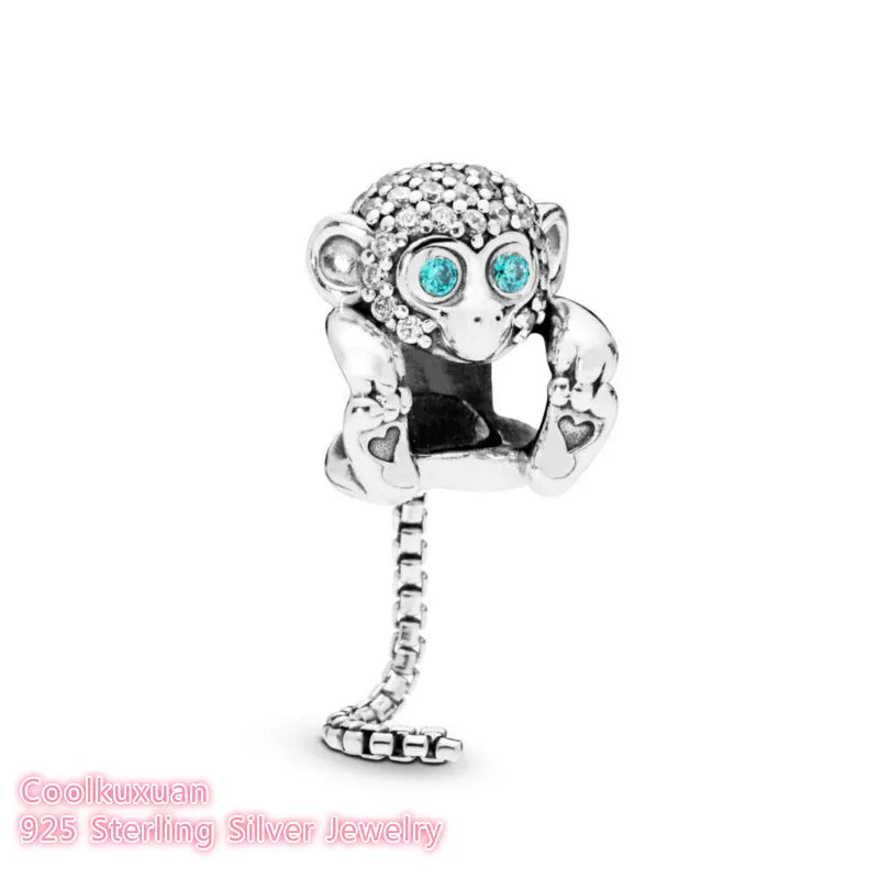 925 Silver Sparkling Monkey Charm Fits Bracelets