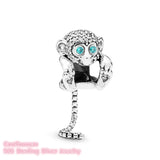 925 Silver Sparkling Monkey Charm Fits Bracelets
