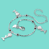 Sterling Silver Anklet with Rose Pendant, Beach Ankle Jewelry