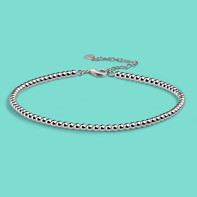925 Sterling Silver Bead Chain Anklet for Women