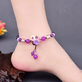 Purple Crystal Beads Adjustable Anklet
