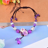 Purple Crystal Beads Adjustable Anklet