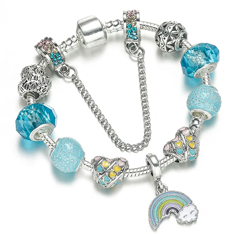 Charm Bracelet Bangle with Rainbow Love Beads