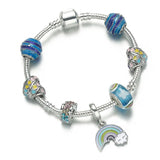 Charm Bracelet Bangle with Rainbow Love Beads