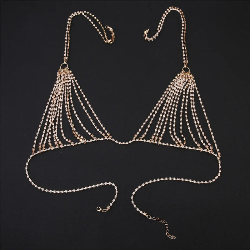 Summer Sexy Crystal Rhinestone Bra Bikini Chest Chain Body Jewelry
