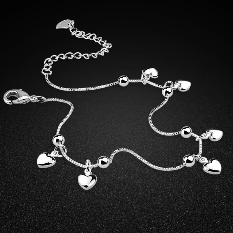 Silver Heart Anklet 925 Sterling Silver Minimalist Ankle Bracelet
