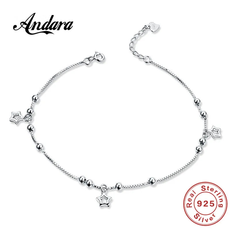 925 Silver Pentacle Pendant Anklet Women Jewelry