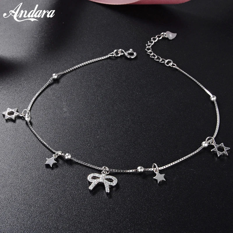 925 Silver Star Anklet for Women Bow Anklets Fine Jewelry