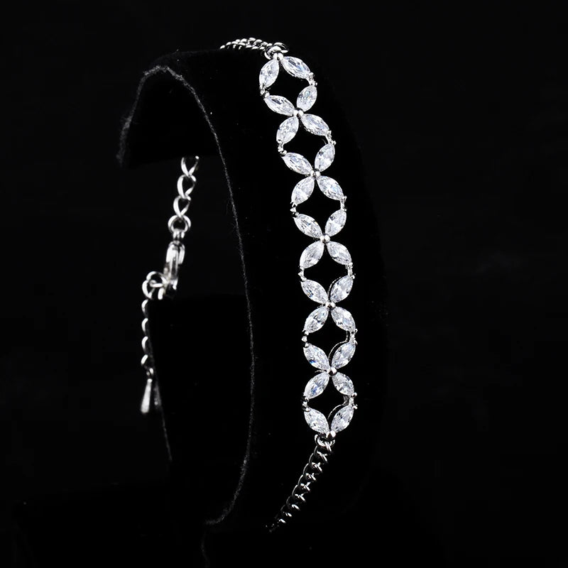 Silver Roman Chain Bracelets & Bangles with CZ Charm for Women