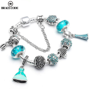 Silver Tortoise Beads Charm Bracelet with Fish Pendant