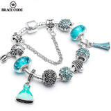Silver Tortoise Beads Charm Bracelet with Fish Pendant