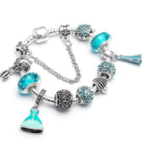 Silver Tortoise Beads Charm Bracelet with Fish Pendant