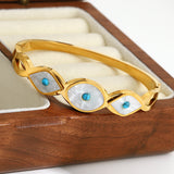 Summer Shell Evil Eyes Bangle Bracelet Women Girls Turquoise Stone Eye Jewelry