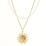 Summer Pearl Layered Necklace Sun Necklace Stainless Steel Choker