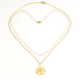 Summer Pearl Layered Necklace Sun Necklace Stainless Steel Choker