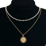 Summer Pearl Layered Necklace Sun Necklace Stainless Steel Choker