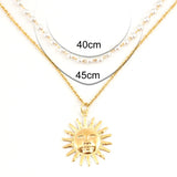 Summer Pearl Layered Necklace Sun Necklace Stainless Steel Choker