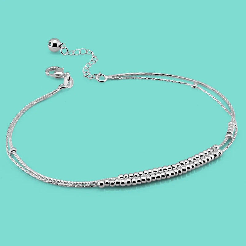 925 Sterling Silver Anklet Minimalist Round Bead Chain Ankle Bracelet