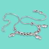 925 Silver Fish Pendant Anklet Charm Snake Chain 20-28CM Ankle Bracelet