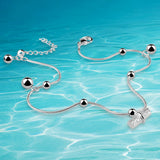 925 Sterling Silver Round Bead Anklet for Women