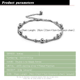 925 Silver Anklet with Silver Bead Chain - Beach Accessory