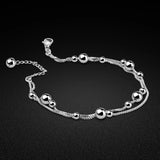925 Silver Anklet with Silver Bead Chain - Beach Accessory