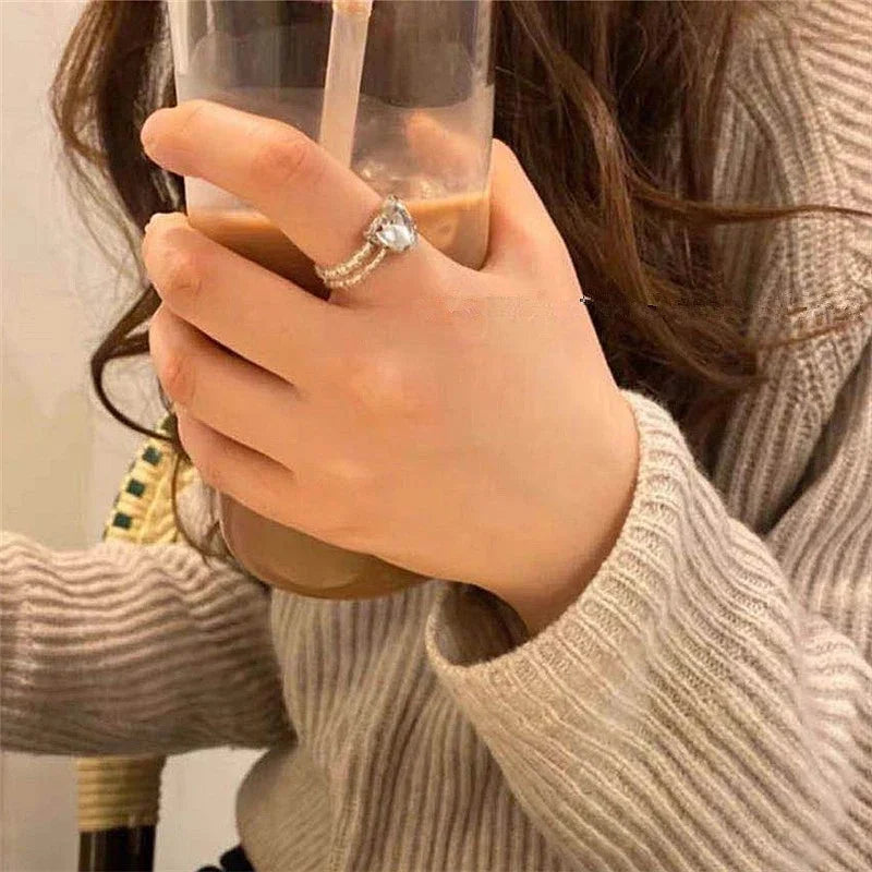 Sparkly Colored Diamond Hand-Woven Pearl Ring for Women