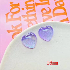 100pcs 16mm Glitter Hearts Resin Beads for DIY Jewelry Earring Accessory