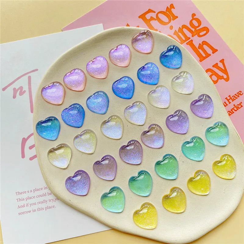 100pcs 16mm Glitter Hearts Resin Beads for DIY Jewelry Earring Accessory