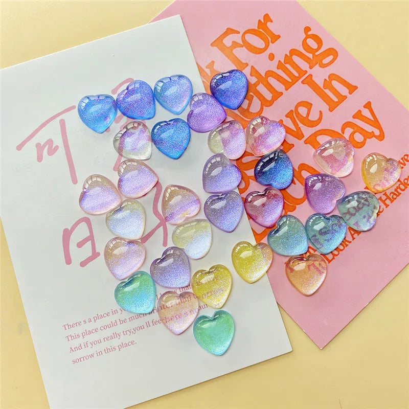 100pcs 16mm Glitter Hearts Resin Beads for DIY Jewelry Earring Accessory