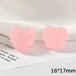 100pcs Summer Candy Print Hearts Resin Cabochons Beads DIY Jewelry
