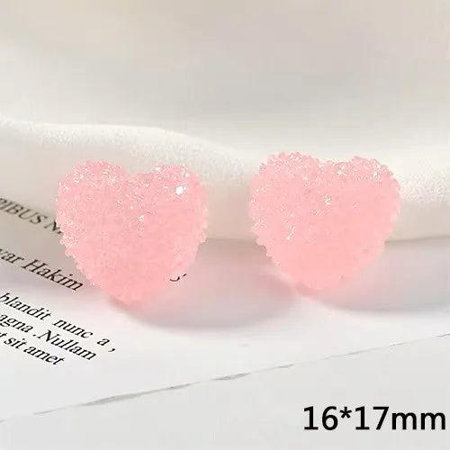 100pcs Summer Candy Print Hearts Resin Cabochons Beads DIY Jewelry