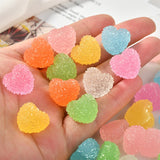 100pcs Summer Candy Print Hearts Resin Cabochons Beads DIY Jewelry