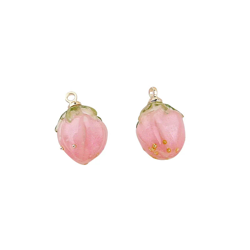 20pcs Strawberry/Rose Buds Bead Charms for DIY Jewelry Earring Pendants