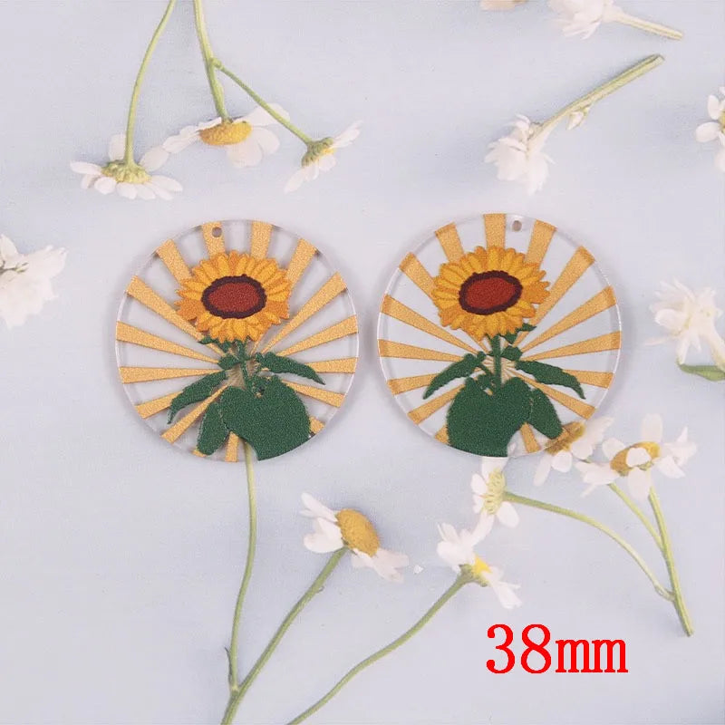 50pcs 38mm Flowers Pattern Acrylic Beads DIY Earring Accessory