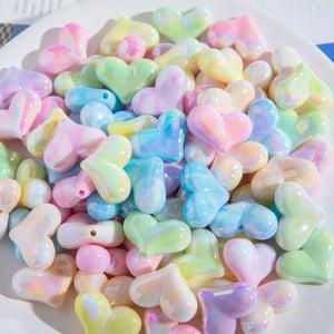 50pcs UV Plating Cartoon Hearts Beads DIY Jewelry Earring/Bracelet Accessory