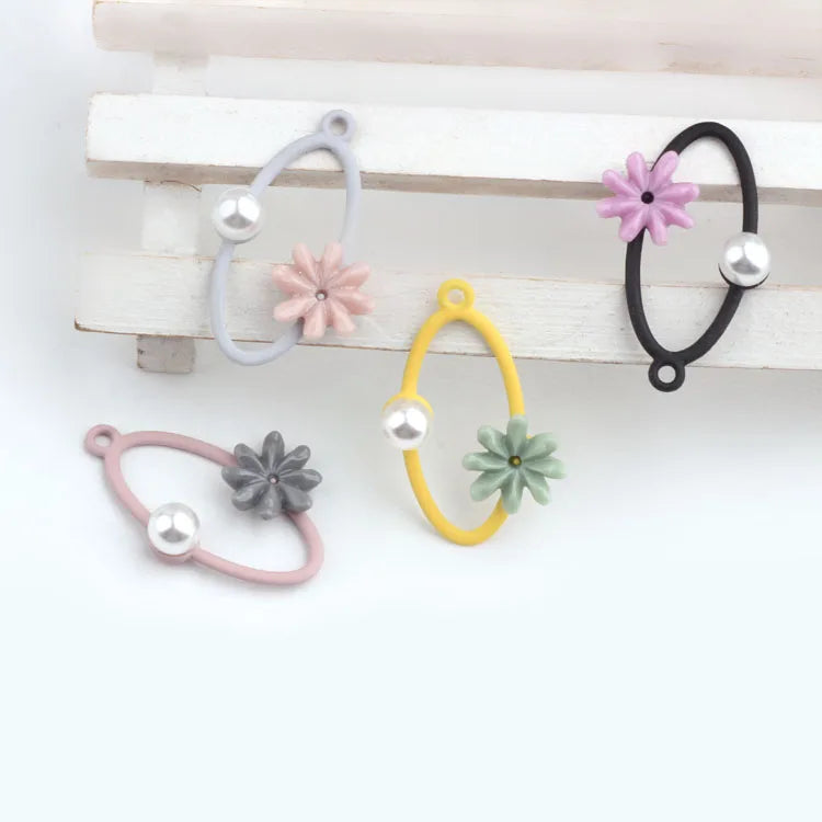 50pcs Flowers Pearl Resin Charms DIY Jewelry Earring Pendants