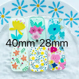 50pcs Flowers Print Trapezoid Shape Acrylic Beads DIY Jewelry Earring Accessory