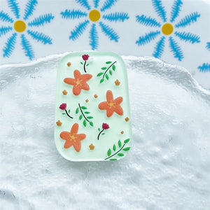 50pcs Flowers Print Trapezoid Shape Acrylic Beads DIY Jewelry Earring Accessory
