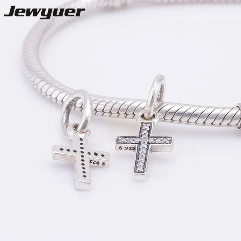 Summer Fine Cross Floating Charms 925 Sterling Silver Beads Bracelet